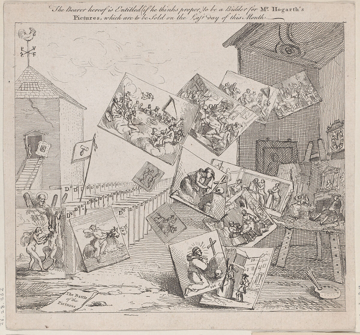 The Battle of the Pictures, William Hogarth (British, London 1697–1764 London), Etching 