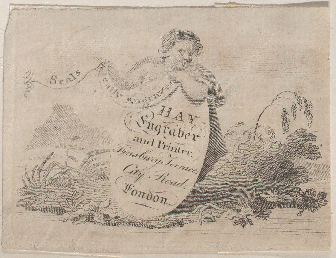 Trade Card for Hay, Engraver & Printer, Anonymous, British, 18th century, Engraving 