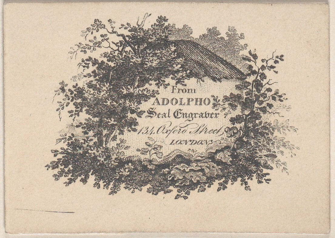 Trade Card for Adolpho, Seal Engraver, Anonymous, British, 18th century, Engraving 