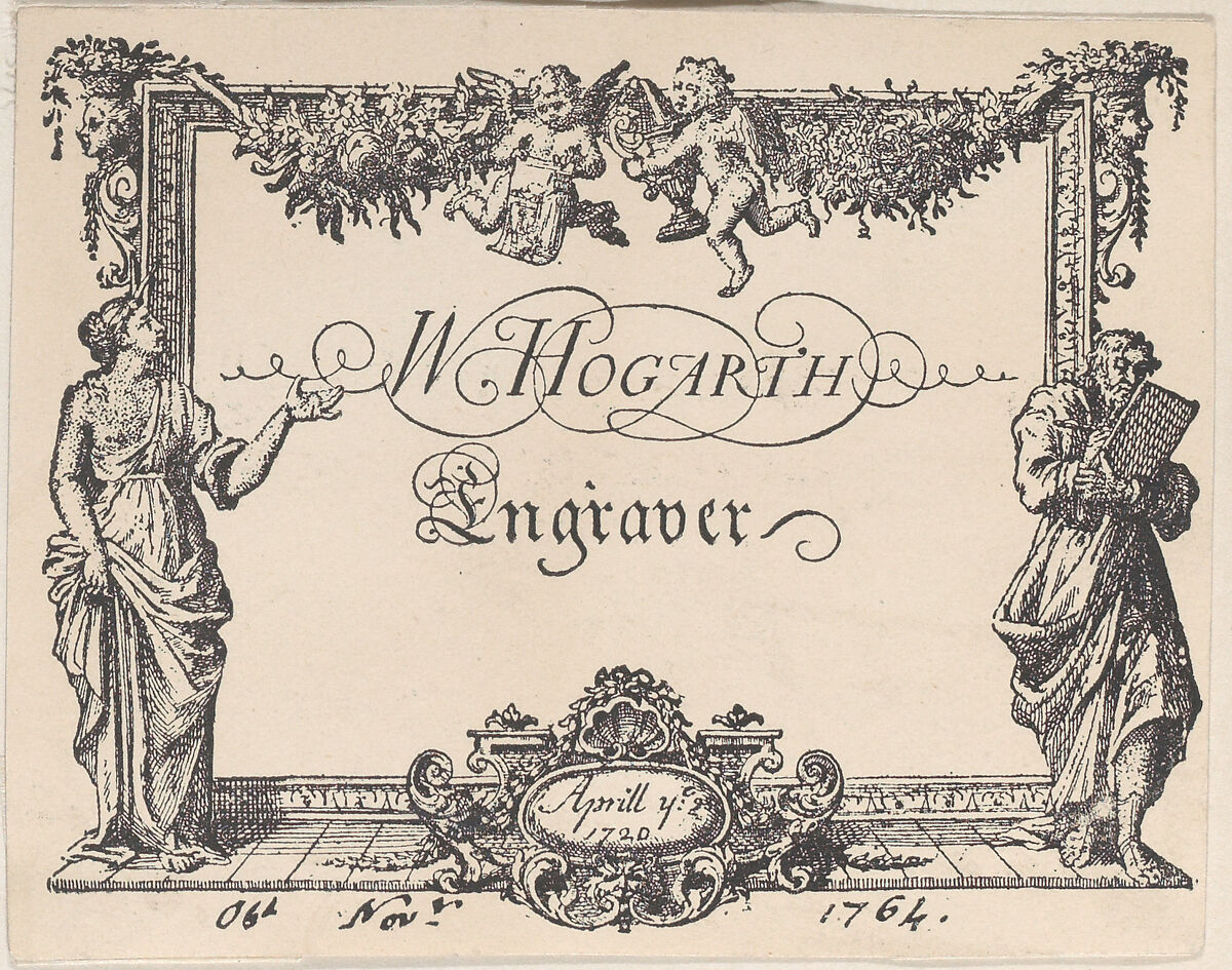 William Hogarth's Trade Card (modern reproduction), Relates to William Hogarth (British, London 1697–1764 London), Photo or lithographic reproduction of etching and engraving 