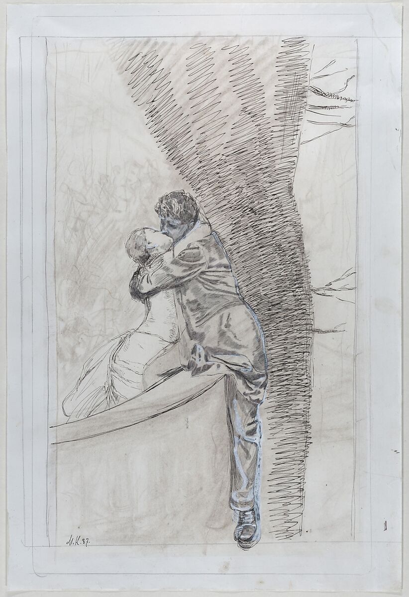 In the Park, from "A Love (Opus X)", Max Klinger (German, Leipzig 1857–1920 Großjena), Pen and black ink and black chalk heightened with white bodycolor  