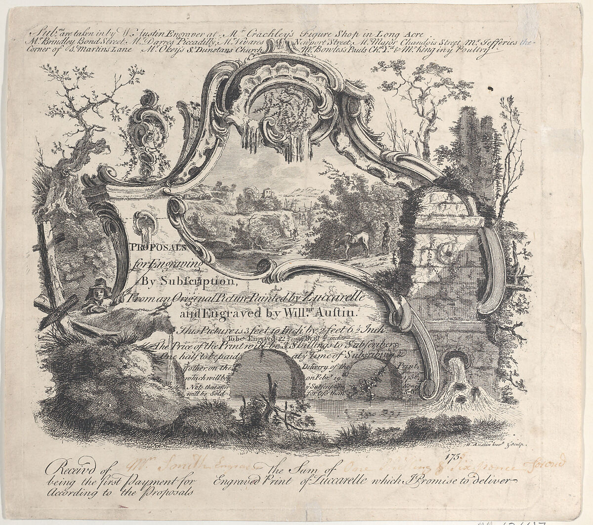 Proposal for Engraving by Subscription From an Original Picture Painted by Zuccarelle, William Austin (British, London 1721/33–1820 Brighton), Engraving 