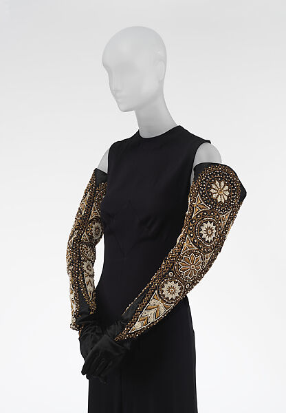 Gloves, Suzanne Talbot, silk, pearls, metal thread, French