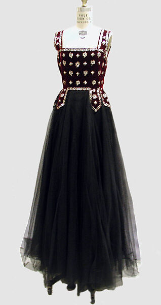 Evening dress, Lucien Lelong (French, 1889–1958), silk, spangles, beads, French 