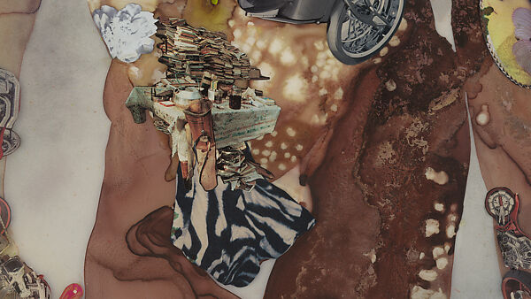 My Strength Lies, Wangechi Mutu (Kenyan-American, born Nairobi, 1972), Ink, acrylic, photomechanically printed cut and pasted paper, contact paper, metallic sequin and glitter on two mylar sheets