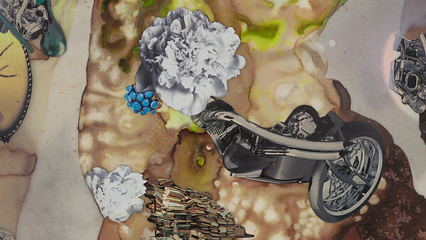 My Strength Lies, Wangechi Mutu (Kenyan-American, born Nairobi, 1972), Ink, acrylic, photomechanically printed cut and pasted paper, contact paper, metallic sequin and glitter on two mylar sheets