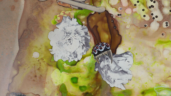 My Strength Lies, Wangechi Mutu (Kenyan-American, born Nairobi, 1972), Ink, acrylic, photomechanically printed cut and pasted paper, contact paper, metallic sequin and glitter on two mylar sheets