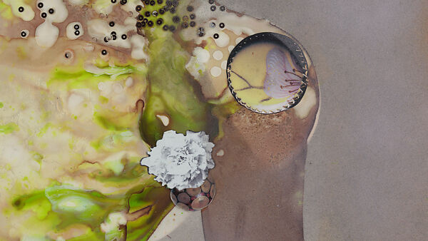 My Strength Lies, Wangechi Mutu (Kenyan-American, born Nairobi, 1972), Ink, acrylic, photomechanically printed cut and pasted paper, contact paper, metallic sequin and glitter on two mylar sheets