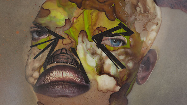 My Strength Lies, Wangechi Mutu (Kenyan-American, born Nairobi, 1972), Ink, acrylic, photomechanically printed cut and pasted paper, contact paper, metallic sequin and glitter on two mylar sheets