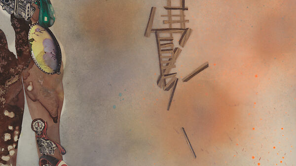 My Strength Lies, Wangechi Mutu (Kenyan-American, born Nairobi, 1972), Ink, acrylic, photomechanically printed cut and pasted paper, contact paper, metallic sequin and glitter on two mylar sheets