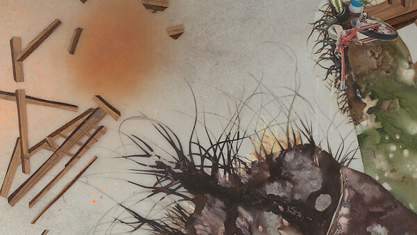 My Strength Lies, Wangechi Mutu (Kenyan-American, born Nairobi, 1972), Ink, acrylic, photomechanically printed cut and pasted paper, contact paper, metallic sequin and glitter on two mylar sheets