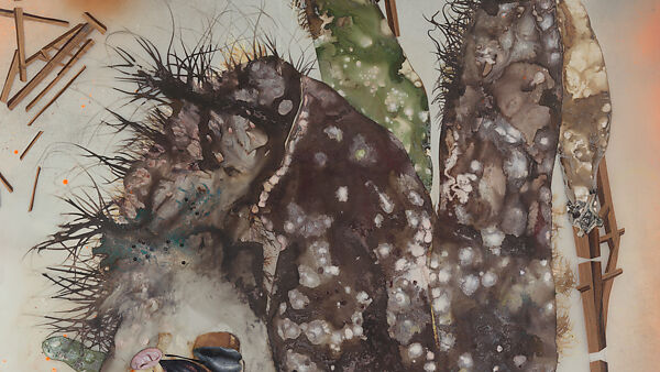 My Strength Lies, Wangechi Mutu (Kenyan-American, born Nairobi, 1972), Ink, acrylic, photomechanically printed cut and pasted paper, contact paper, metallic sequin and glitter on two mylar sheets