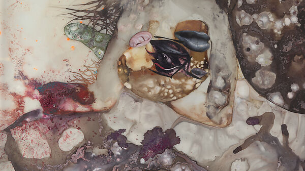 My Strength Lies, Wangechi Mutu (Kenyan-American, born Nairobi, 1972), Ink, acrylic, photomechanically printed cut and pasted paper, contact paper, metallic sequin and glitter on two mylar sheets