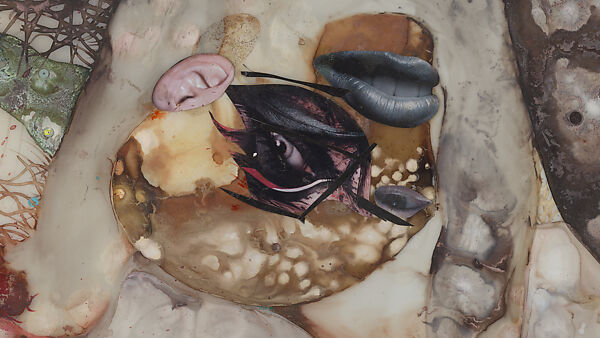 My Strength Lies, Wangechi Mutu (Kenyan-American, born Nairobi, 1972), Ink, acrylic, photomechanically printed cut and pasted paper, contact paper, metallic sequin and glitter on two mylar sheets