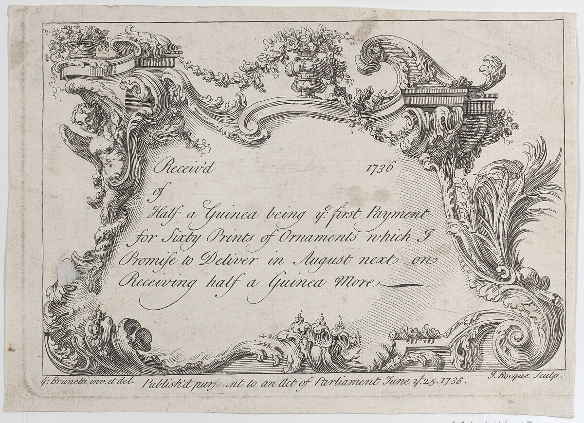 Trade card for Frazer, Army Printer, Stationer and Bookbinder, Gaetano Brunetti (Italian, active in London and Paris, (?)–1758), Engraving 