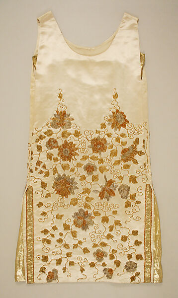 Evening dress, House of Worth (French, 1858–1956), silk, beads, metal thread, French