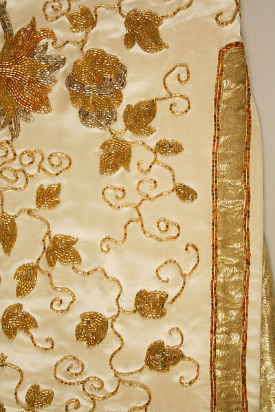 Evening dress, House of Worth (French, 1858–1956), silk, beads, metal thread, French