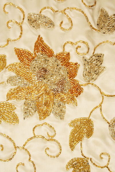 Evening dress, House of Worth (French, 1858–1956), silk, beads, metal thread, French
