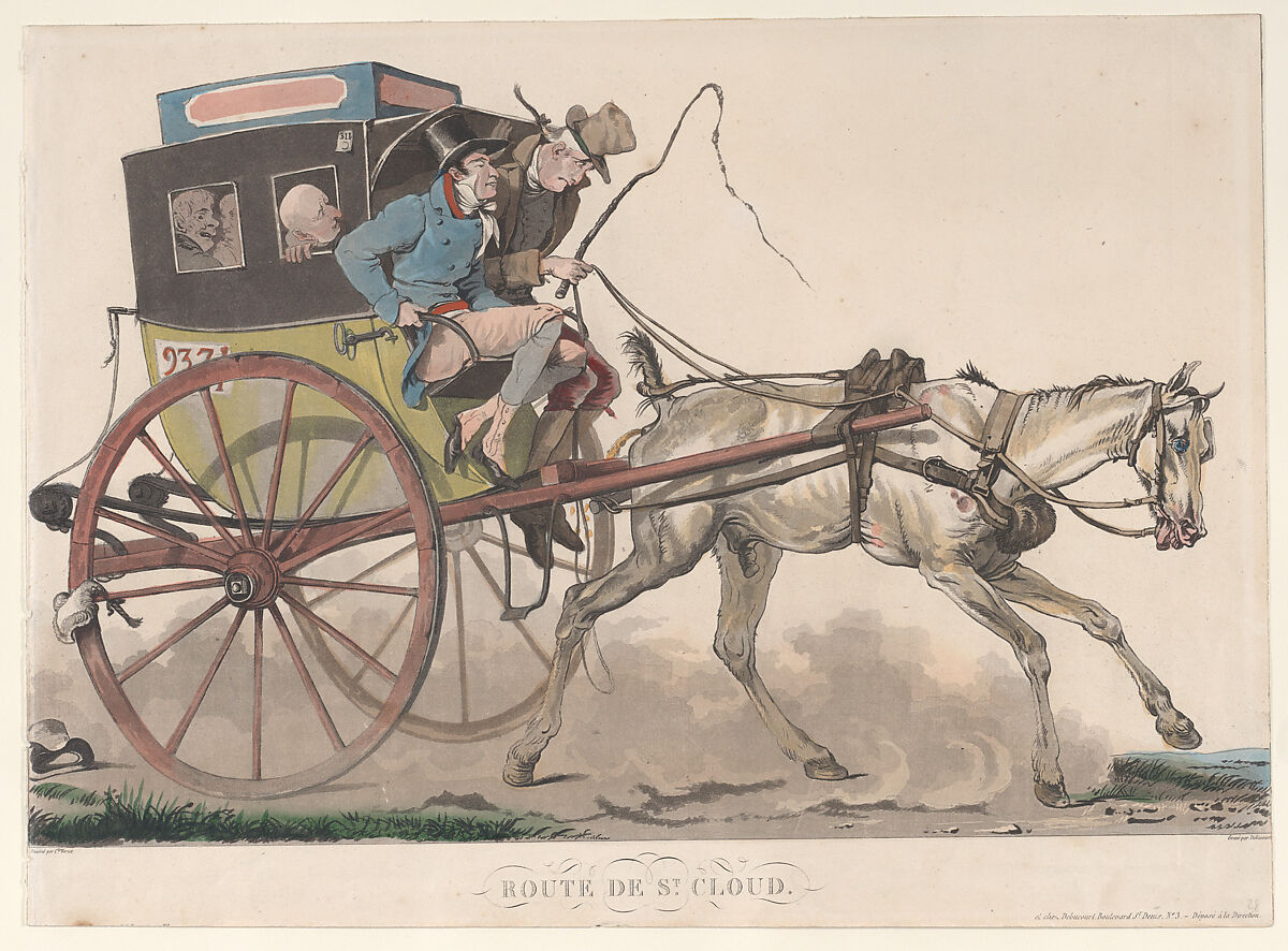 Route de St. Cloud, Louis Philibert Debucourt (French, Paris 1755–1832 Paris), Hand-colored etching and aquatint 