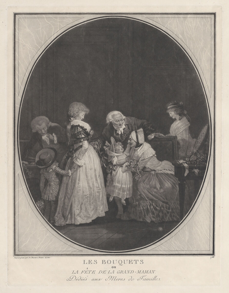Les Bouquets ou la fête de la grand-maman, Louis Philibert Debucourt (French, Paris 1755–1832 Paris), Etching and aquatint 