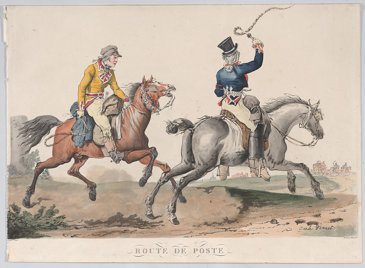 Route de Poste, Louis Philibert Debucourt (French, Paris 1755–1832 Paris), Hand-colored etching and aquatint 