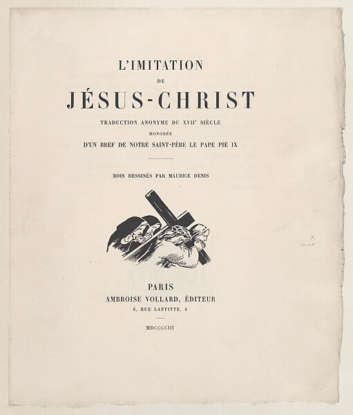 Title page (recto); page 40, a woman crying (verso), proofs from 'L'Imitation de Jésus Christ', Maurice Denis (French, Granville 1870–1943 Saint-Germain-en-Laye), Lithograph; proof 