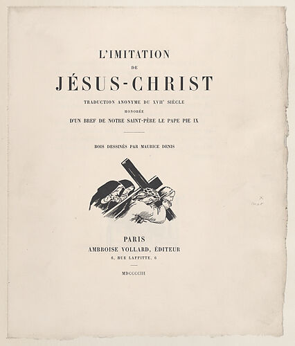 Title page (recto); page 40, a woman crying (verso), proofs from 'L'Imitation de Jésus Christ'