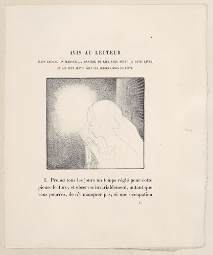 Page IX, woman praying (recto); page 372, a draped figure (verso), proofs from 'L'Imitation de Jésus Christ'
