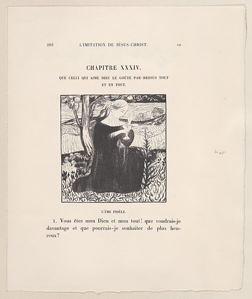 Page 268, woman holding a goblet in a landscape (recto); prospectus (verso), proofs from 'L'Imitation de Jésus Christ', Maurice Denis (French, Granville 1870–1943 Saint-Germain-en-Laye), Lithograph; proof 