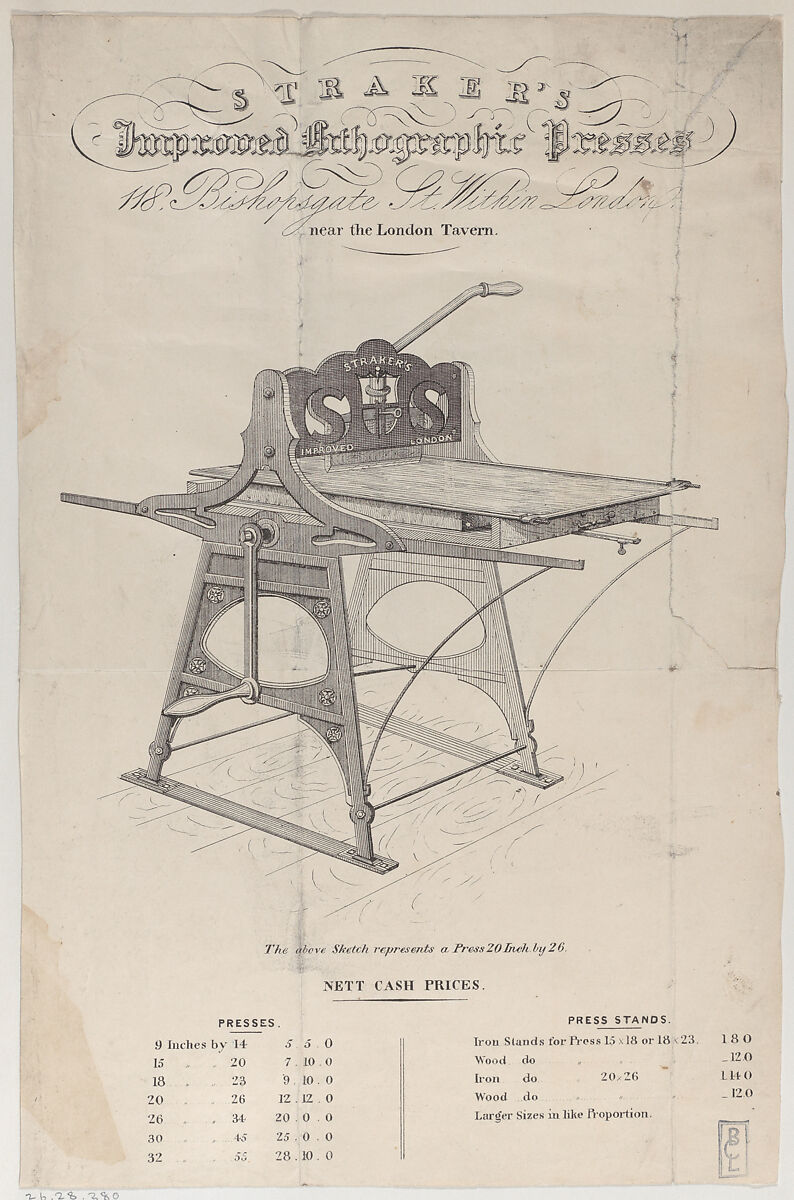 Trade Card for Straker's Improved Lithographic Presses, Anonymous, British, 19th century, Commercial lithograph 