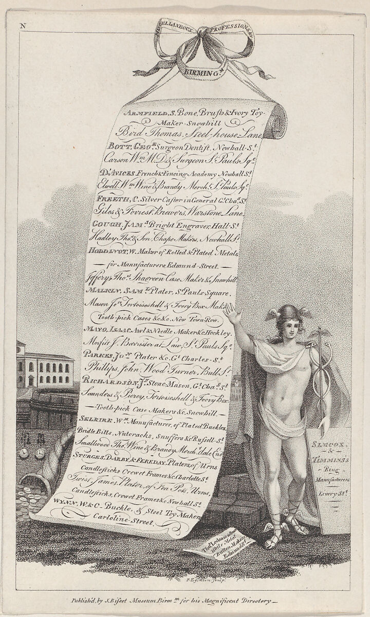 Trade Card for Miscellaneous Professions &c., Birmingham, Francis Eginton (British, 1775–1823), Stipple engraving 