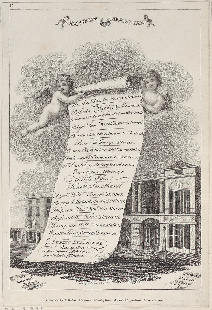 Trade Card for New Street., Birmingham, Francis Eginton (British, 1775–1823), Engraving 