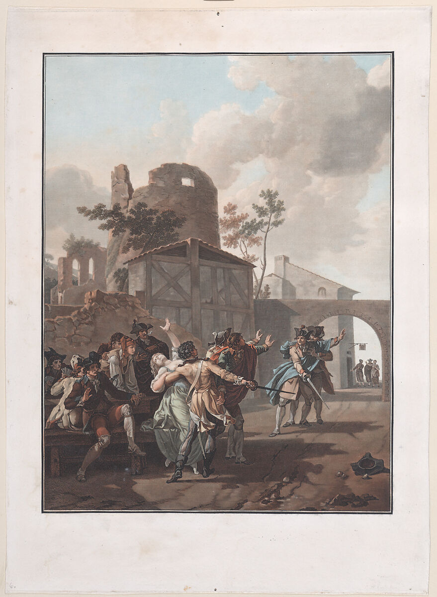 The Brawl (La Rixe), Charles Melchior Descourtis (French, Paris 1753–1820 Paris), Color aquatint, etching, and engraving 