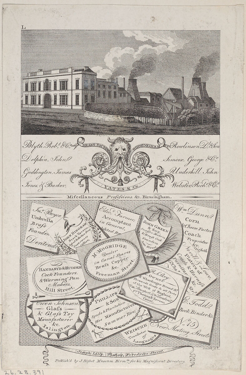 Trade Card for Brass Founders, Birmingham, Anonymous, British, early 19th century, Engraving 