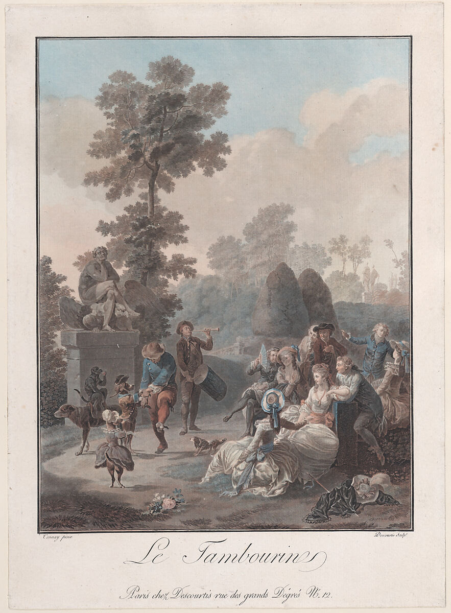 Le Tambourin, Charles Melchior Descourtis (French, Paris 1753–1820 Paris), Color aquatint, etching, and engraving 