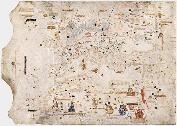 Maritime Map of the Mediterranean, Mecià de Viladestes (active Majorca early 15th century), Manuscript on vellum 