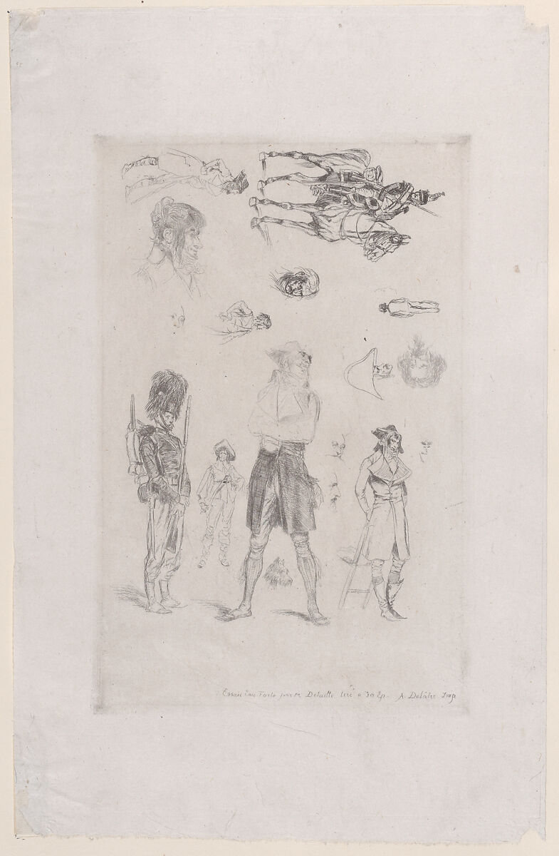Sheet of sketches (Feuille de Croquis), Edouard Detaille (French, Paris 1848–1912 Paris), Etching 