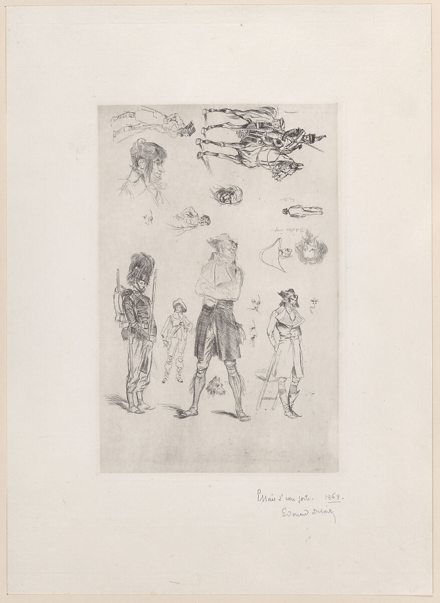 Sheet of sketches (Feuille de Croquis), Edouard Detaille (French, Paris 1848–1912 Paris), Etching; proof 