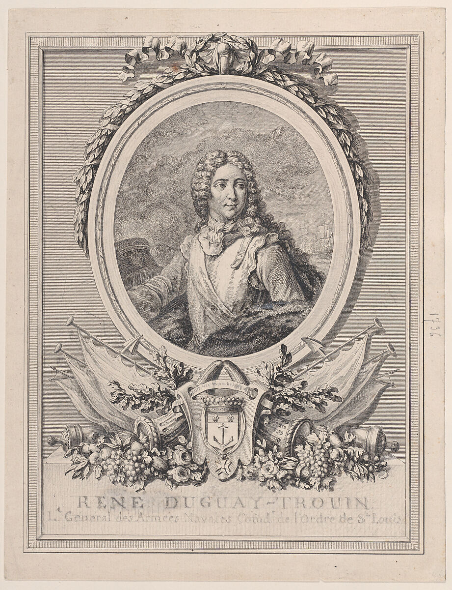 Portrait of René Duguay-Trouin, Lieutenant-General of the Naval Armies of the King, François Nicolas Barthélemy Dequevauviller (French, Abbeville 1745–1807 Paris), Etching; proof 