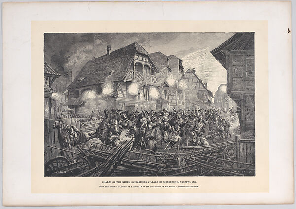 Charge of the Ninth Cuirassiers, Village of Morsbronn, August 6, 1870, Georges Léon Alfred Perrichon (French, died Audeville, 1907), Wood engraving 