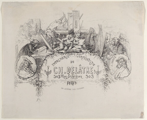 Trade card for Ch. Delâtre, Printer (Imprimeur), Léopold Flameng (French (born Belgium), Brussels 1831–1911 Paris), Etching 