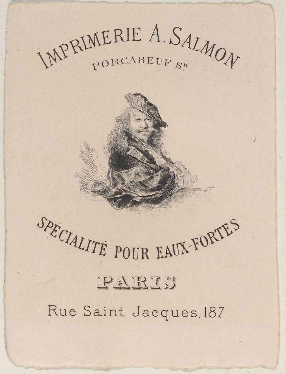 Trade Card for A. Salmon, Printer (Imprimeur), Anonymous, French, 19th century, Etching 