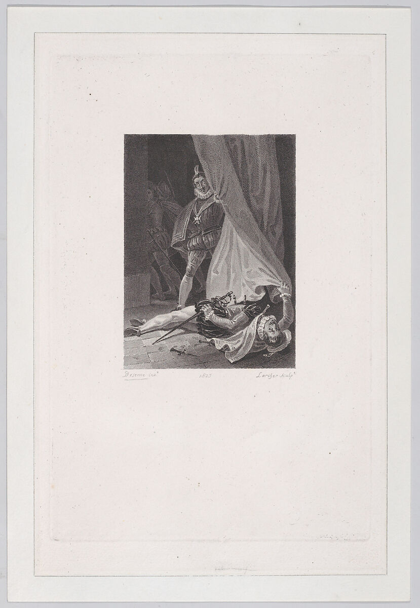 Man discovering a murdered companion, Jean Pierre Larcher (French, Paris 1795–?1825), Etching and engraving 