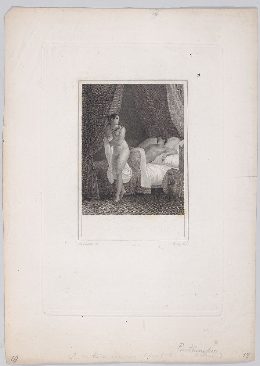 Nude woman leaving a man in bed, Jean Bosq (French, active 1801–44), Etching and engraving 