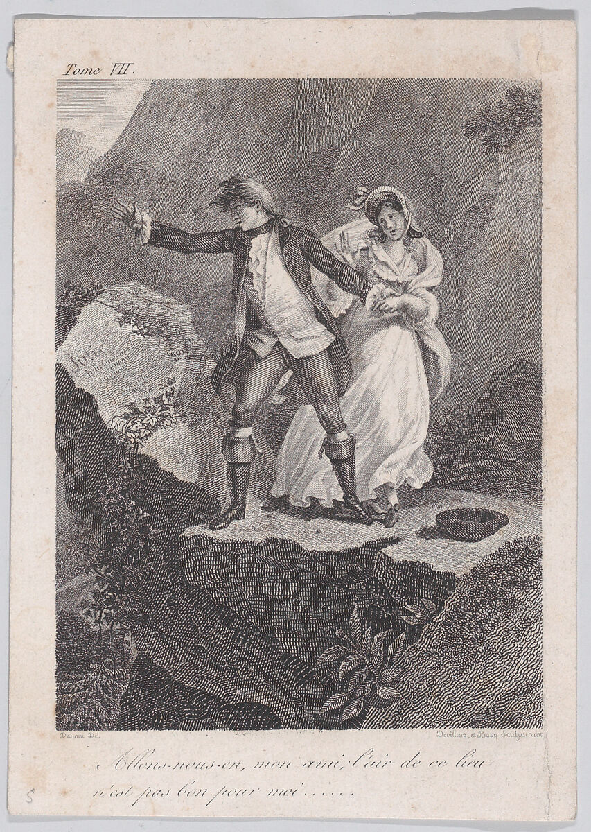 A couple standing on a mountain, Etienne Devilliers (French, active 19th century), Etching and engraving 