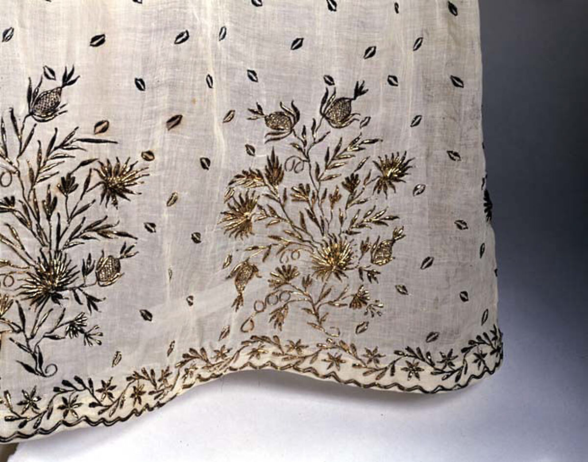 Evening dress, cotton, metallic thread, French