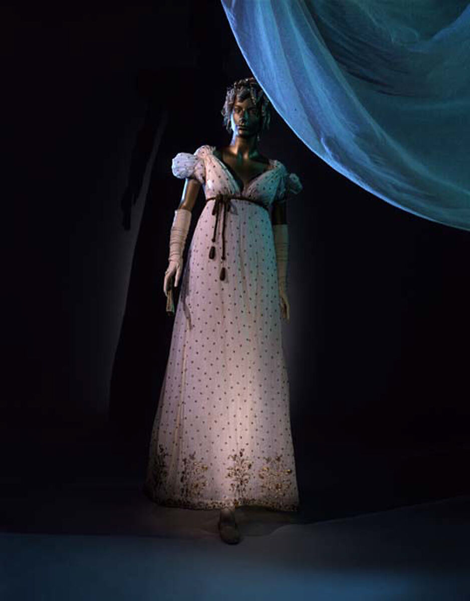 Evening dress, cotton, metallic thread, French