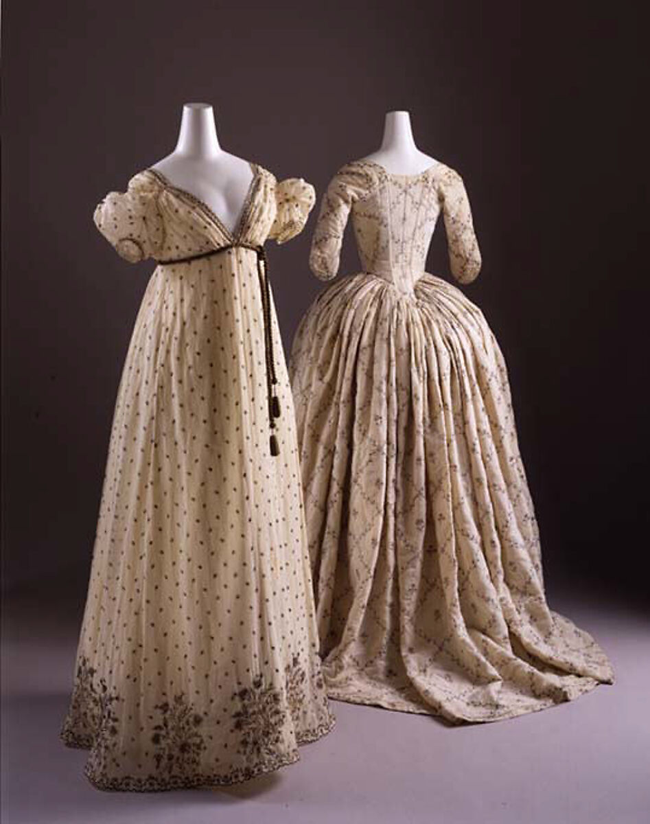 Evening dress, cotton, metallic thread, French 