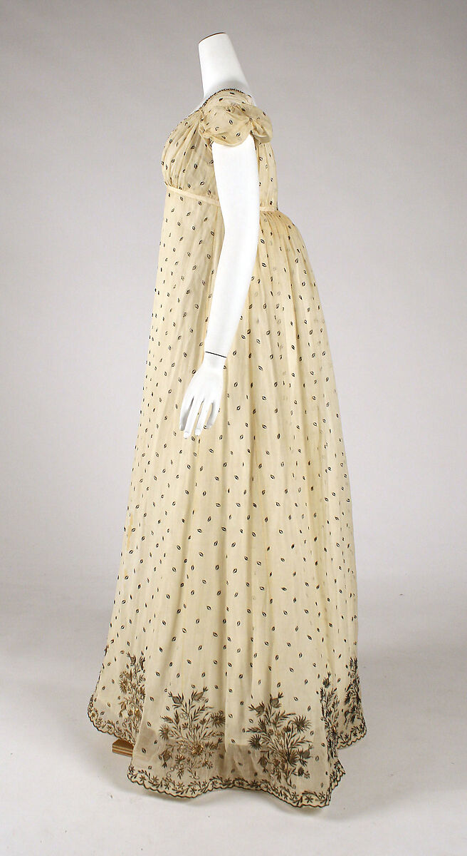 Evening dress, cotton, metallic thread, French