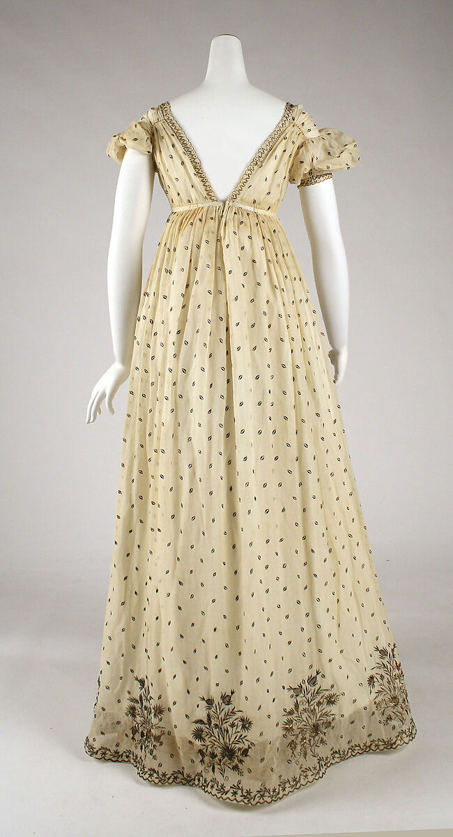 Evening dress, cotton, metallic thread, French